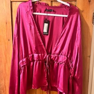 Plus satin tie blouse